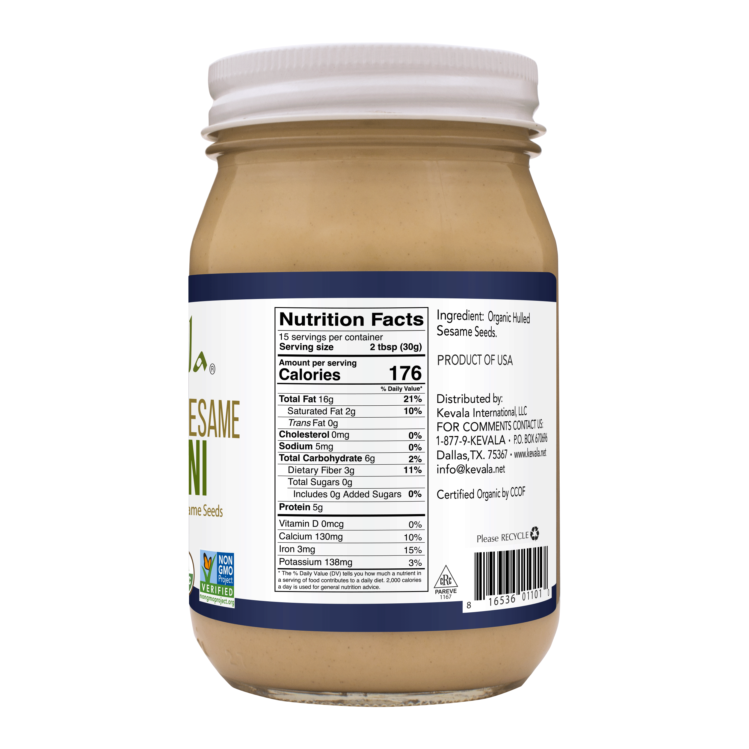 Kevala, Tahini Orgánico, 454 g