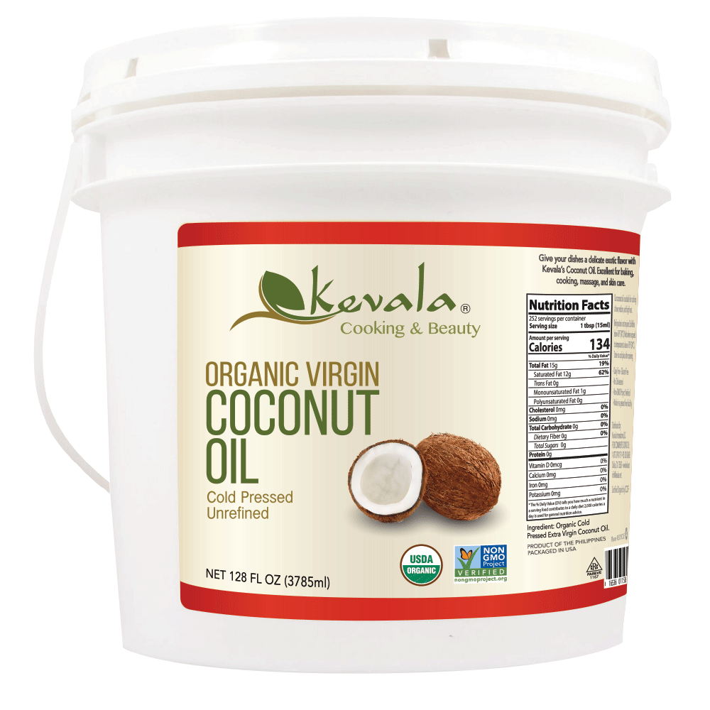 Kevala, Aceite Comestible de Coco, Virgen, Orgánico, Crudo, Galón, 3.78 Litros