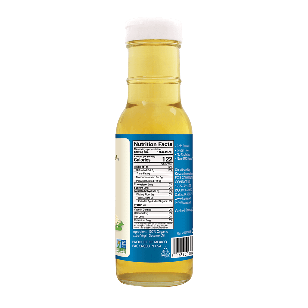 Kevala, Aceite Comestible de Ajonjolí, Extra Virgen, Orgánico, 236 ml