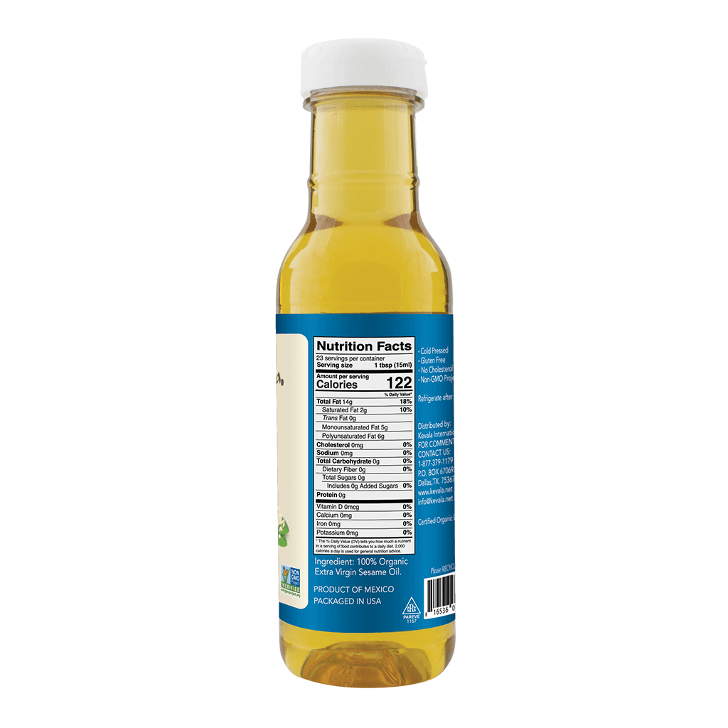 Kevala, Aceite Comestible de Ajonjolí, Extra Virgen, Orgánico, 354 ml